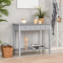 HOMCOM Console Table Industrial Desk With Drawer Bottom Shelf & Large Tabletop For Entryway Or Living Room