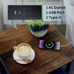 MUUEGM 18.1" Farmhouse Night Stand| Rustic Wood End Table With Charging Station, Open Shelf, 2 Storage Drawers -Baxton Studio Sale Shop GUEST aa817548 ea11 4683 8c8d 730e95d089ae