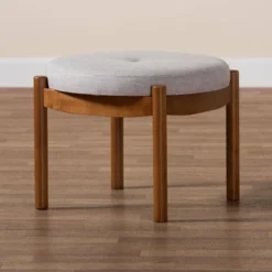 Iliana Fabric And Wood Ottoman Footstool Grayish Beige/Walnut Brown - Baxton Studio: Japandi Inspired, Rubberwood Frame, Button-Tufted -Baxton Studio Sale Shop GUEST aaa55889 71ab 46ca bbed 5c3c190e3d0b