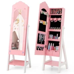 Tangkula Kids Jewelry Armoire Cabinet Freestanding Full Length Dressing Mirror With Large Capacity Pink/White -Baxton Studio Sale Shop GUEST aaaf8f8b bb4f 42ff a94d 6b88ca5307c9