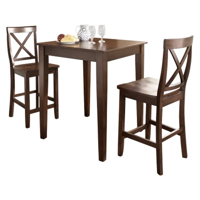 3pc Pub Dining Set With Tapered Leg And X-Back Stools Vintage Mahogany Finish - Crosley 1 3pc Pub Dining Set With Tapered Leg And X-Back Stools Vintage Mahogany Finish - Crosley