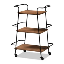 Small Bernard Rustic Industrial Metal And Wood 3 Tier Mobile Wine Bar Cart Black/Walnut - Baxton Studio -Baxton Studio Sale Shop GUEST aad8ced7 2eef 48ae 8fd5 fe2d0c700e29