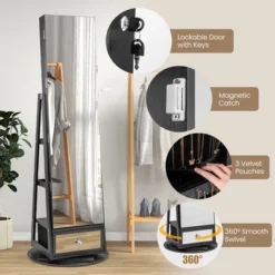 Tangkula 360° Swivel Jewelry Cabinet W/ Mirror Jewelry Storage Organizer Built-in Lights Black 12 Tangkula 360° Swivel Jewelry Cabinet W/ Mirror Jewelry Storage Organizer Built-in Lights Black -Baxton Studio Sale Shop GUEST aadcfcef ab90 49ad 9d6d 6fdd16a63056