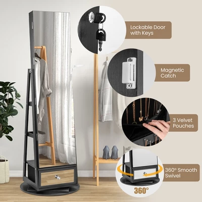 Tangkula 360° Swivel Jewelry Cabinet W/ Mirror Jewelry Storage Organizer Built-in Lights Black 4 Tangkula 360° Swivel Jewelry Cabinet W/ Mirror Jewelry Storage Organizer Built-in Lights Black - Image 4