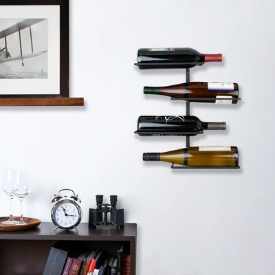 True Align Wall-Mounted Wine Rack, Black Wrought Iron, Holds Four Standard Wine Bottles, 14.75" X 14.25" X 3" 1 True Align Wall-Mounted Wine Rack, Black Wrought Iron, Holds Four Standard Wine Bottles, 14.75" X 14.25" X 3"