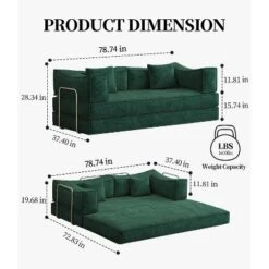 79 Inches Futon Sofa Bed, 4-in-1 Convertible Foldable Sleeper Sofa Bed Queen With Armrests, Lounge Couch