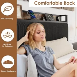 Bed Frame With 2 Storage Drawers And Charging Station, Rustic Linen Upholstered Platform Bedframe With Storage Headboard, -Baxton Studio Sale Shop GUEST ab341eed d82c 45f5 af2b 0394fef441c2