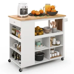 Costway Kitchen Island Trolley Cart On Wheels With Storage Open Shelves & Drawer White/Brown -Baxton Studio Sale Shop GUEST ab8f7379 0ee9 49e1 8609 1faf9f7069c6