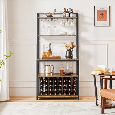 Yaheetech 65" Wine Bakers Rack Freestanding Wine Rack With Glass Holder And Wine Storage, Rustic Brown 1 Yaheetech 65" Wine Bakers Rack Freestanding Wine Rack With Glass Holder And Wine Storage, Rustic Brown