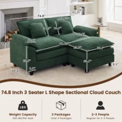 HYLEORY Chenille Fabric Pillow Top Arm U-Shaped Sectional Sofa , Indoor Convertible Modular Sectional Sofa Set With 2 Ottomans For Living Room -Baxton Studio Sale Shop GUEST ac256081 418d 4f19 aafd 0f61e4e0896e