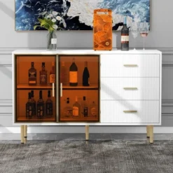 60'' Sideboard Buffet Cabinet,Freestanding Storage Cabinet With 3 Drawer & Glass Door,Wood Buffet Sideboard,Console Table -Baxton Studio Sale Shop GUEST aca1239b 3f69 401f 8c06 690c43298099
