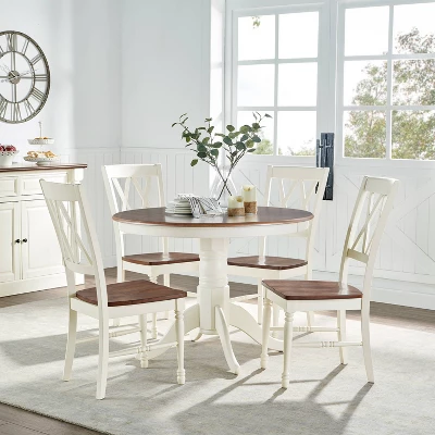 5pc Shelby Round Dining Set With 4 Chairs Distressed White - Crosley 1 5pc Shelby Round Dining Set With 4 Chairs Distressed White - Crosley