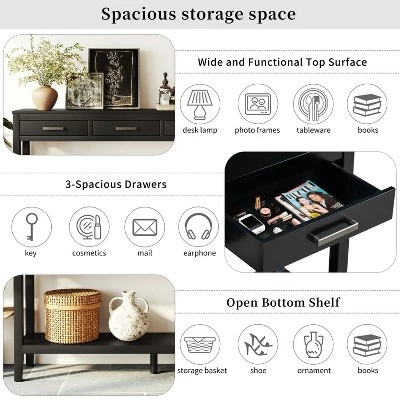 59.1" Modern 3-Drawer Console Table With 1 Shelf For Living Room, Entryway And Hallway - ModernLuxe 4 59.1" Modern 3-Drawer Console Table With 1 Shelf For Living Room, Entryway And Hallway - ModernLuxe - Image 4