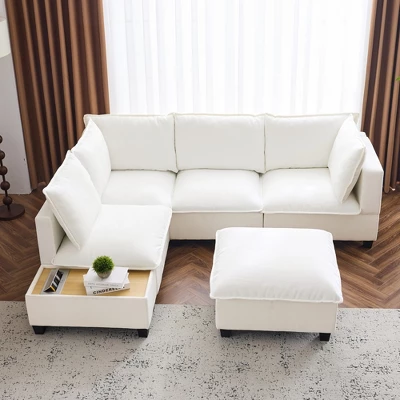 Whisen 90" U-shaped Sectional Sofa Modular Sofa Couch With A Movable Ottoman , A Coffee Table With Hidden Charging Devices 18 Whisen 90" U-shaped Sectional Sofa Modular Sofa Couch With A Movable Ottoman , A Coffee Table With Hidden Charging Devices - Image 18