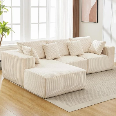 Sectional Couch Sofa, 108" Cloud Modular Modern L-Shaped Sofa With Chaise Lounge, Plush Corduroy Fabric, Sleeper Sofa, No Assembly Required 5 Sectional Couch Sofa, 108" Cloud Modular Modern L-Shaped Sofa With Chaise Lounge, Plush Corduroy Fabric, Sleeper Sofa, No Assembly Required - Image 5