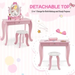 Costway Kid Vanity Table Stool Set With Adjustable Mirror Storage Drawer Makeup Pink -Baxton Studio Sale Shop GUEST ad892f72 e505 4fae a09c 125b6d47e9e2