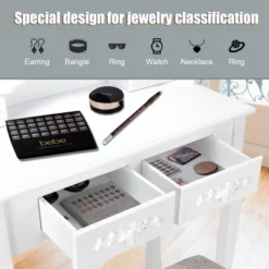 Costway Vanity Wood Makeup Dressing Table Stool Jewelry Desk 4 White -Baxton Studio Sale Shop GUEST ad98b6c5 6bf9 4fb6 8b3f 9140d11ec15b