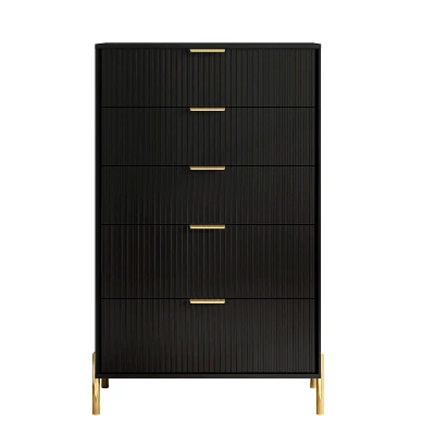 Festivo 3pc Modern Elegance 2 Drawer Nightstands And 5 Drawer Chest Set Black 3 Festivo 3pc Modern Elegance 2 Drawer Nightstands And 5 Drawer Chest Set Black - Image 3