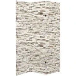6" Double Sided Stone Wall Canvas Room Divider Gray - Oriental Furniture