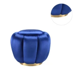 Simple Relax Round Ottoman With Metal Base In Blue And Gold -Baxton Studio Sale Shop GUEST ae0589c0 acbc 4bfc 882a dccd878ae8f5