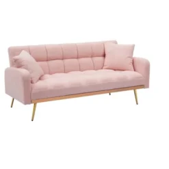 Aukfa 69"Convertible Sofa Bed With Teddy Fabric & Gold Legs - Modern Futon Couch Includes 2 Pillows, For Living Room/Bedroom -Baxton Studio Sale Shop GUEST ae1a0f8e 25f9 41ff a33f 4f8a49aacb95
