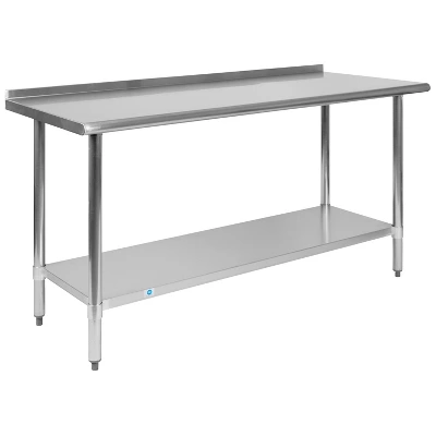 Emma And Oliver Stainless Steel 18 Gauge Prep And Work Table With Backsplash And Shelf, NSF 10 Emma And Oliver Stainless Steel 18 Gauge Prep And Work Table With Backsplash And Shelf, NSF - Image 10