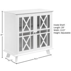 Buffet Cabinet With X-Pattern Doors – Entryway Table With Glass Display Cabinet For Kitchen, Bathroom Or Living Room Storage By Lavish Home (White)