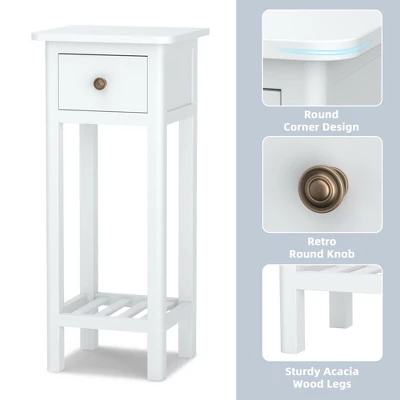 Costway 2 Tier End Bedside Sofa Side Table With Drawer Shelf Acacia Wood Nightstand White 7 Costway 2 Tier End Bedside Sofa Side Table With Drawer Shelf Acacia Wood Nightstand White - Image 7