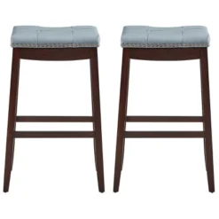Tangkula Set Of 4 Saddle Bar Stools Backless Nailhead Counter Stool With Grey Cushions Coffee/White -Baxton Studio Sale Shop GUEST aecaf729 bf8f 49bd bf81 699a95490e34