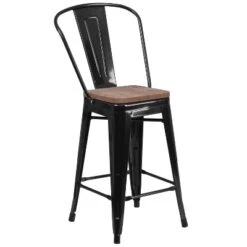 Flash Furniture 24" High Metal Counter Height Stool With Back And Wood Seat -Baxton Studio Sale Shop GUEST aedb6e05 9bbb 4480 9bde b0e95de1fc15