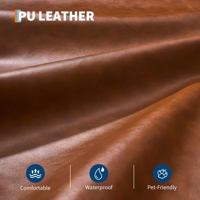 75" Futon Sofa Bed, Convertible Sleeper, Faux Leather Small Couch, Loveseat, Mid-Century Modern Couch For Living Room, Bedroom, Brown 4 75" Futon Sofa Bed, Convertible Sleeper, Faux Leather Small Couch, Loveseat, Mid-Century Modern Couch For Living Room, Bedroom, Brown - Image 4