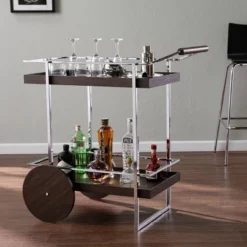 Oneots Rolling Bar Cart Brown/Chrome - Aiden Lane