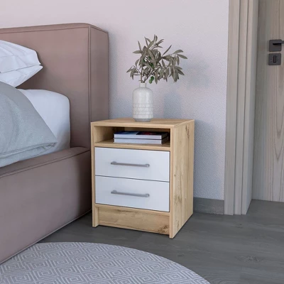 Kumasinova Modern 19.9" Night Stand With Drawers,Wood Nightstand With Open Shelf,Compact Bedside Table With Metal Handles For Bedroom 7 Kumasinova Modern 19.9" Night Stand With Drawers,Wood Nightstand With Open Shelf,Compact Bedside Table With Metal Handles For Bedroom - Image 7