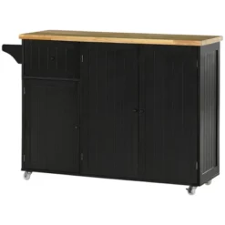 HOMCOM Triple-Cabinet Rolling Kitchen Island On Wheels, Kitchen Cart With Storage Shelf Adjustment, Rolling Utility Cart Wood, Big Drawer, Black 7 HOMCOM Triple-Cabinet Rolling Kitchen Island On Wheels, Kitchen Cart With Storage Shelf Adjustment, Rolling Utility Cart Wood, Big Drawer, Black -Baxton Studio Sale Shop GUEST afd3c2de 36ee 46d5 bd9d fb5a2e1ea36c