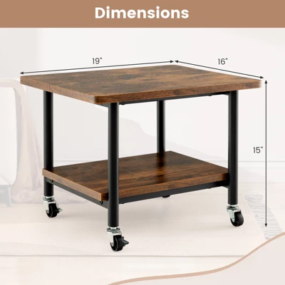 Costway 2-Tier Rolling Under Desk Printer Cart Machine Stand Storage Rack Brown 2 Costway 2-Tier Rolling Under Desk Printer Cart Machine Stand Storage Rack Brown - Image 2