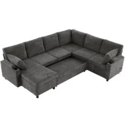 109.9" U-Shaped Sectional Sofa With Pull-Out Bed, Storage, Cup Holders & USB Ports, Versatile Sleeper Couch For Living Room - ModernLuxe -Baxton Studio Sale Shop GUEST b014a4d3 9a28 4133 afbd ce0107b04589