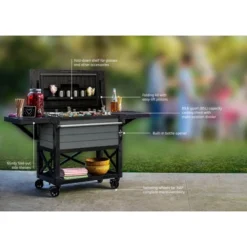 Keter KET-252172 89.8 Quart Outdoor Rolling Patio Cooler And Insulated Beverage Cart With Fold Down Glass Shelf And Built In Bottle Opener, Gray -Baxton Studio Sale Shop GUEST b0161245 ef81 498b a821 c77cb8f6f473
