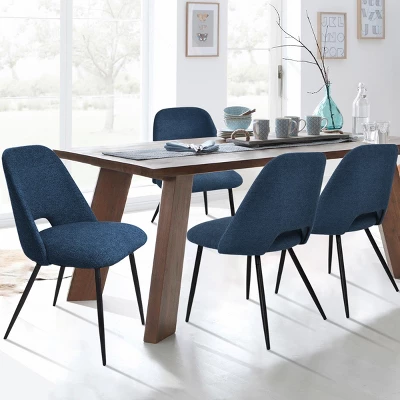 Modern Dining Chairs Set Of 2, Upholstered Armless Side Chairs With Cutout Back, Fabric Kitchen Chairs With Metal Legs-Maison Boucle 4 Modern Dining Chairs Set Of 2, Upholstered Armless Side Chairs With Cutout Back, Fabric Kitchen Chairs With Metal Legs-Maison Boucle - Image 4