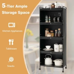 Costway 5-Tier Kitchen Baker's Rack Storage Cabinet Mobile Microwave Stand Flip-up Doors -Baxton Studio Sale Shop GUEST b0768aff dac8 4817 aa23 2c14c865de10
