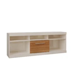 Open Compartments And Sliding Door TV Stand For TVs Up To 78" Off White/Oak - The Urban Port -Baxton Studio Sale Shop GUEST b0ac6483 52eb 478c 8d90 c066badbb795