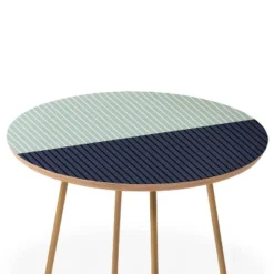 Round Colour Poems Color Block Lines Side Table Green/Gold - Deny Designs