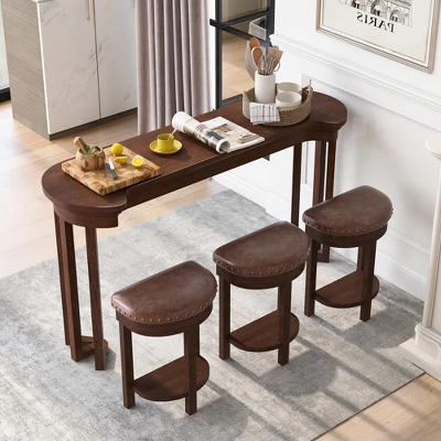 ORRD 4-Piece Bar Table Set With 3 PU Stools, Solid Wood Counter Height Dining Set For Kitchen, Living Room & Small Spaces,Espresso 7 ORRD 4-Piece Bar Table Set With 3 PU Stools, Solid Wood Counter Height Dining Set For Kitchen, Living Room & Small Spaces,Espresso - Image 7