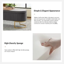 Nuria 50" Wide Modern Upholstered Flip Top Storage Bench With Golden Metal C-shaped Sled Legs For Living Room | ARTFUL LIVING DESIGN -Baxton Studio Sale Shop GUEST b0cc4e9d f168 45b4 869e a61840b9fc98