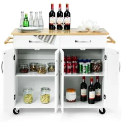 Costway Kitchen Trolley Island Utility Cart Wood Top Rolling Storage Cabinet Drawers White -Baxton Studio Sale Shop GUEST b13f84e5 ab8c 4b2e aaf0 5d9ed5da1db8