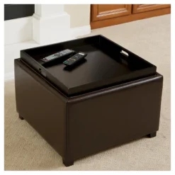 Wellington Leather Tray Top Storage Ottoman Brown - Christopher Knight Home: Footstool, Hardwood Frame -Baxton Studio Sale Shop GUEST b157b45e bcd9 47ff 992e a97124c88e0e