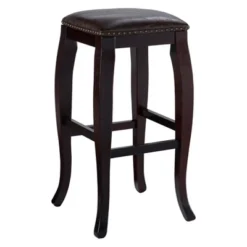 San Francisco Backless Faux Leather Barstool Wood Caramel - Linon -Baxton Studio Sale Shop GUEST b15ea83c e11c 4d90 9822 a821a6979ed7