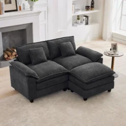 HYLEORY 74.8 In. Chenille Fabric 3 Seat Sectional Sofa With Ottoman -Baxton Studio Sale Shop GUEST b16d5418 9dd8 4929 bdfc dd313f436e04