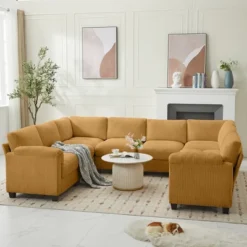 Hyleory 115" Corduroy Oversized Modular Sectional Sofa, U Shaped Couch, Large 8 Seater Corner Sofa For Living Room, Office, Spacious Space -Baxton Studio Sale Shop GUEST b17dce79 c8e6 4125 b9f7 fd0423089cc4