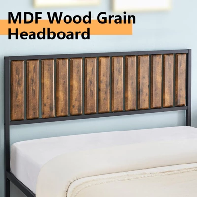 Bed Frame With Headboard Footboard Rustic Wood Farmhouse Platform Metal Wrought Rod Slat Bedframe, No Box Spring Needed, Easy Assembly 3 Bed Frame With Headboard Footboard Rustic Wood Farmhouse Platform Metal Wrought Rod Slat Bedframe, No Box Spring Needed, Easy Assembly - Image 3