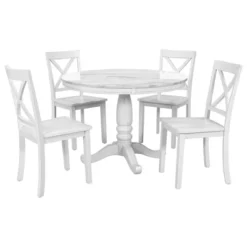 5-Piece Solid Wood Dining Table And Chairs Set, White - ModernLuxe -Baxton Studio Sale Shop GUEST b1d5b820 89d1 413e bf0c 97d2d2c0ca12